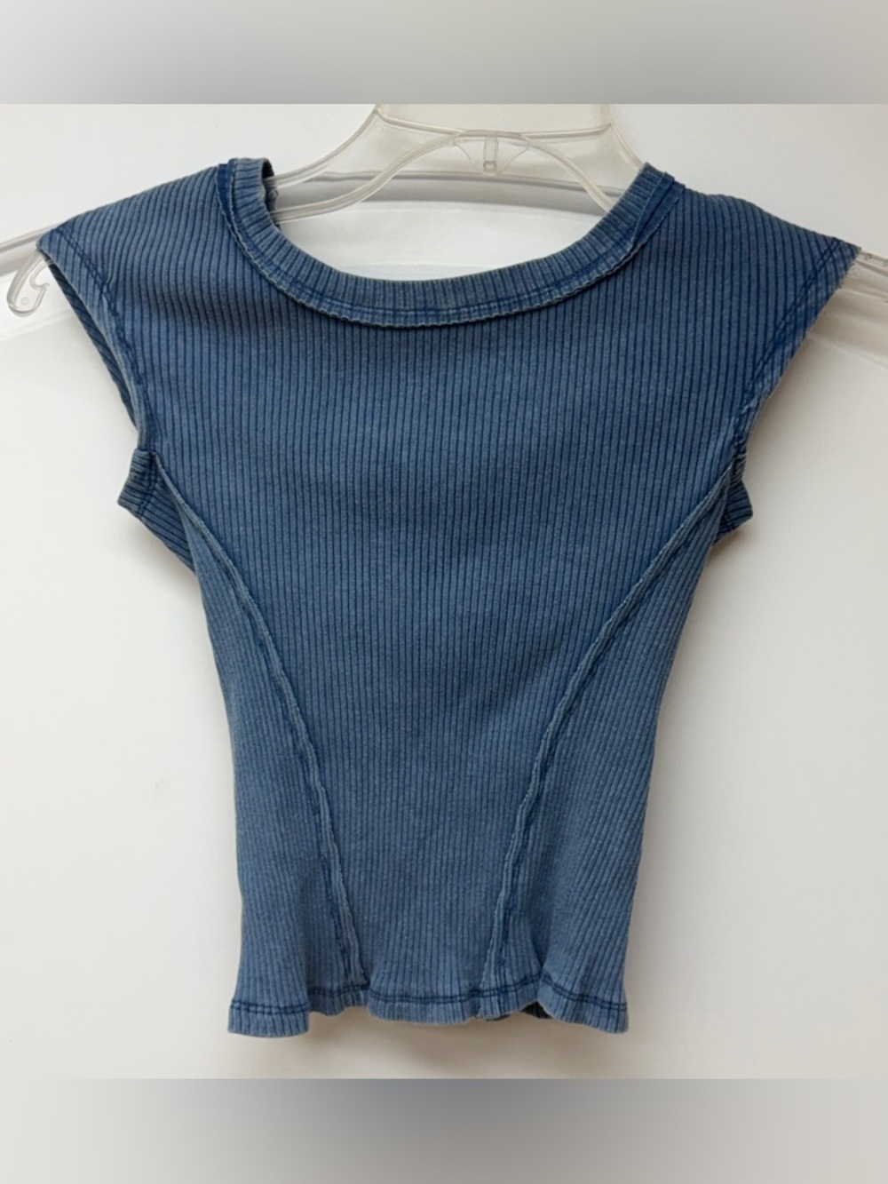 SHEIN Blue Ribbed Cap Sleeve Tank Top
